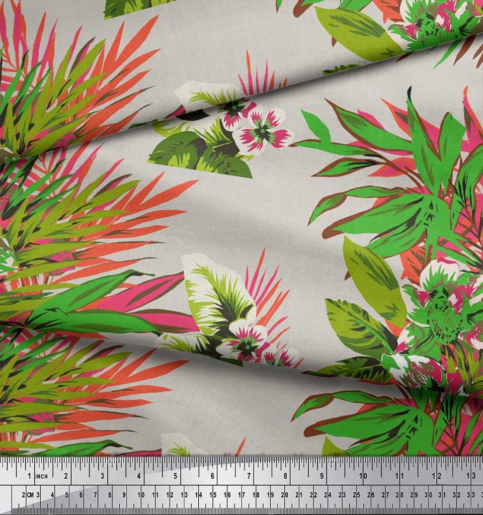 Soimoi Хлопчатобумажный батист с листьями и цветочным принтом лилии, метр швейной ткани, 42 дюйма