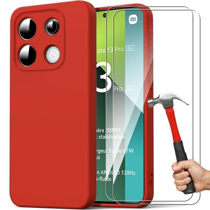 Coque - E.F.Connection - pour Xiaomi Redmi Note 13 Pro 5G - Silicone TPU - Ultra Slim - Rouge - avec 2 Verres Trempés