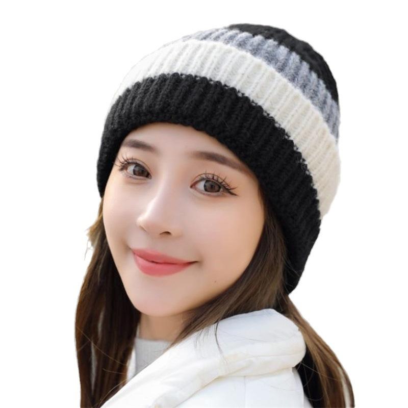 Color matching wool hat women's autumn and winter new ins contrasting color thermal hat casual bag head pile hat men