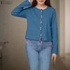 Women Casual Round Neck Solid Color Long Sleeve Blouse