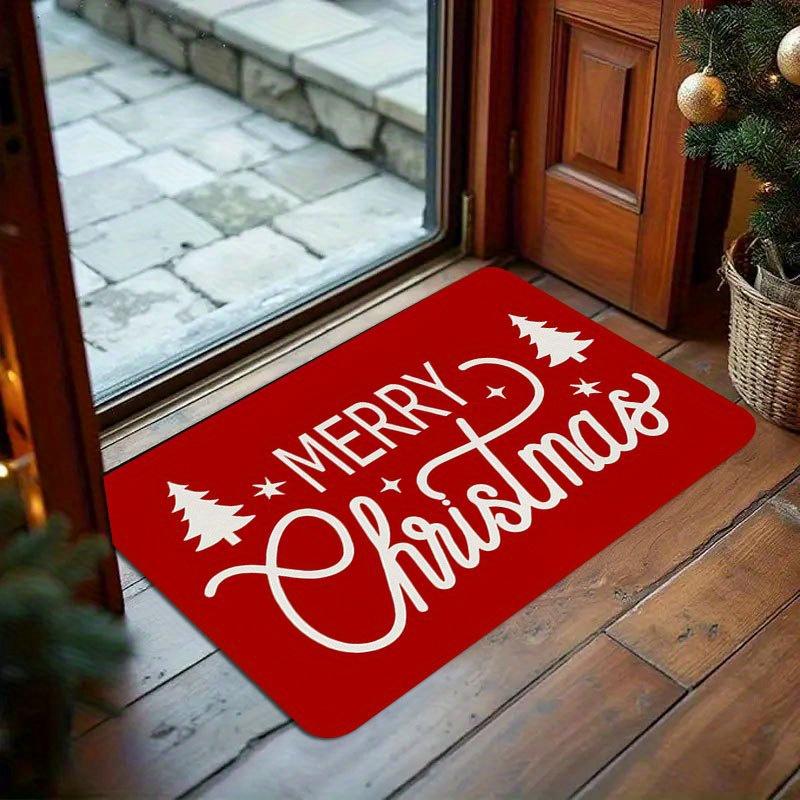 Festive Holiday Floor Rug Christmas Text Slogan Snowflakes Xmas Trees Reindeer Creative Pattern Decor Area Rug Porch Ornament