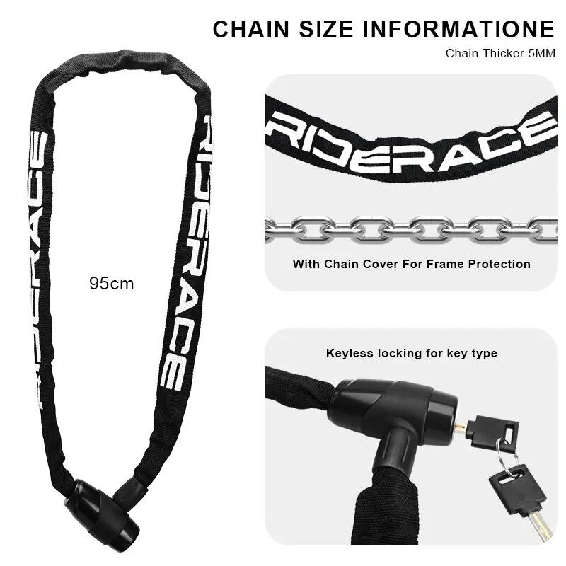 RIDERACE Высокозащищенный велосипедный цепной замок - Прочный противорезной замок для MTB, электровелосипедов и самокатов
