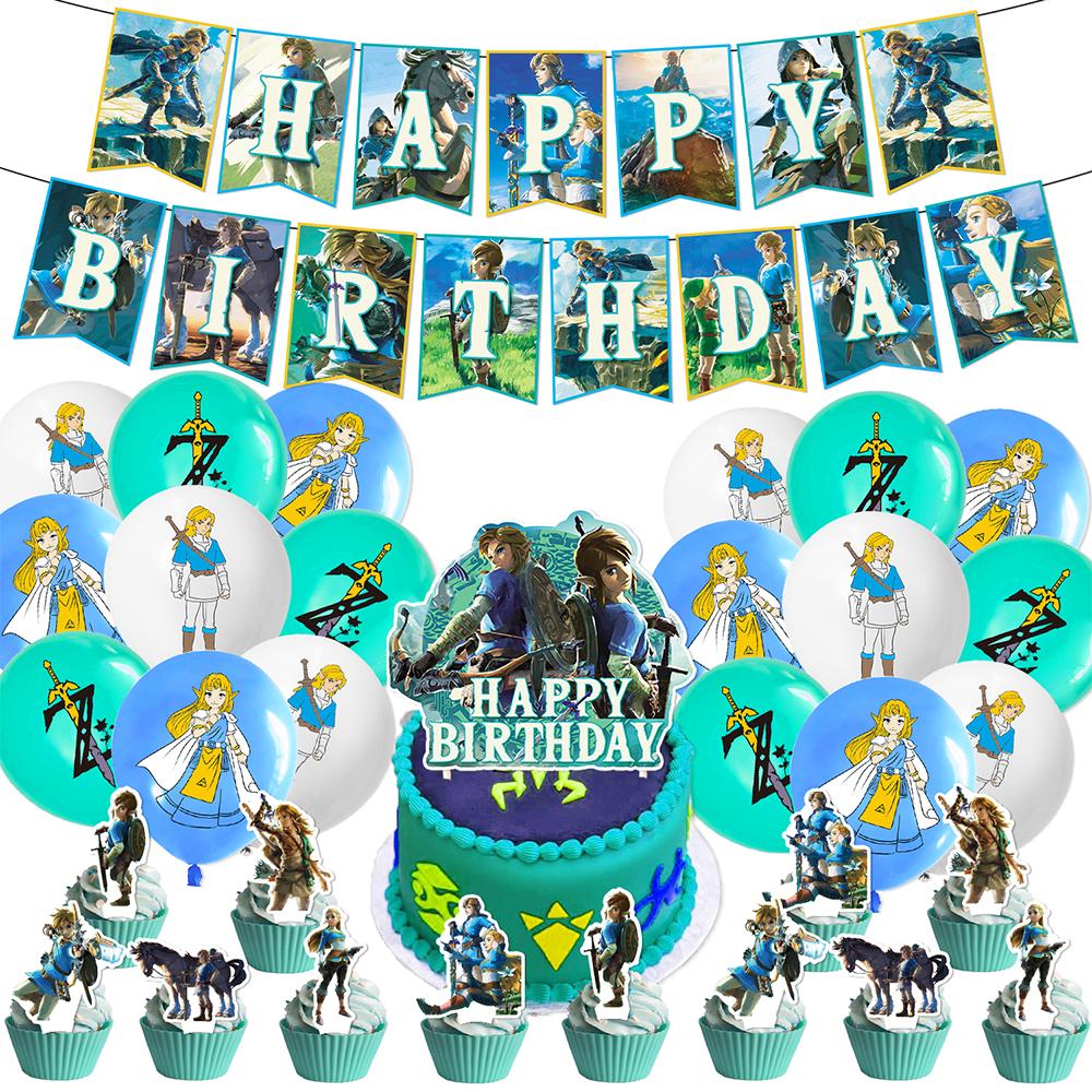 32pcs Zelda's Birthday Party Supplies Include Banners, Balloons, Cake Toppers