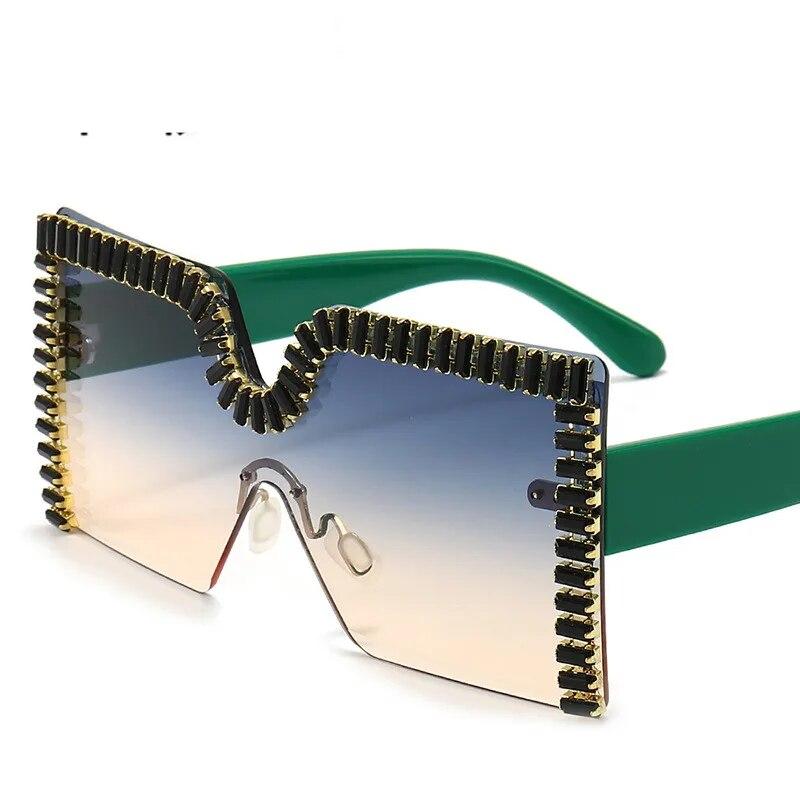 Женские солнцезащитные очки большого размера с квадратными бриллиантами y2k, роскошные солнцезащитные очки без оправы со стразами, красочные хрустальные очки, оттенки oculos