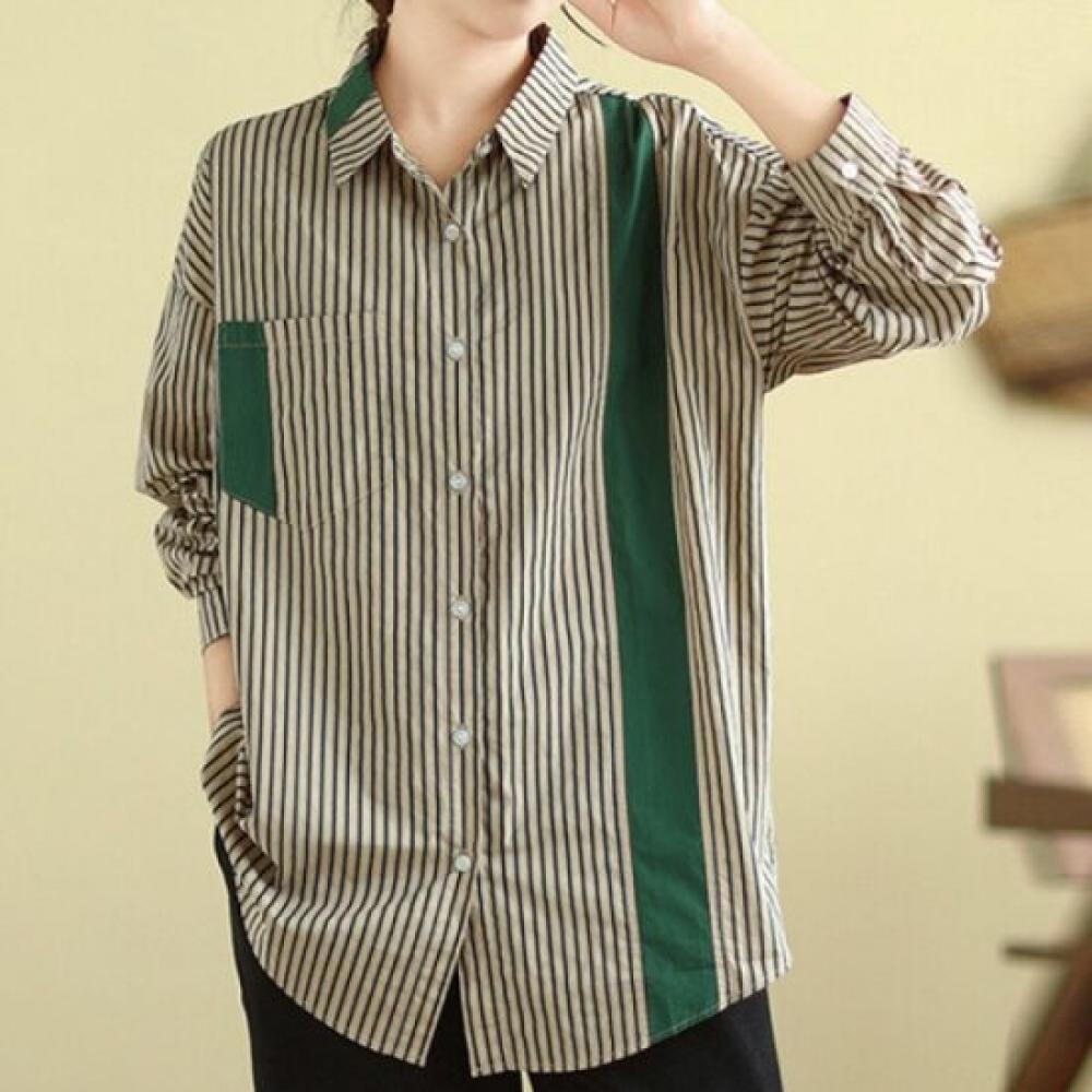 Navava Nb2903 Stripe Color Block Long Sleeve Shirt