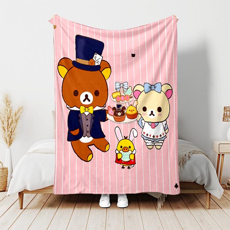 1pc Blanket Rilakkuma1 Print Design, Lightweight Blanket for Sofa, Bed- Soft &Warm, Gift for All Seasons like Christmas, Halloween