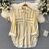 Женские модные повседневные весенне-осенние рубашки-поло с длинным рукавом и принтом в полоску, блузки и рубашки