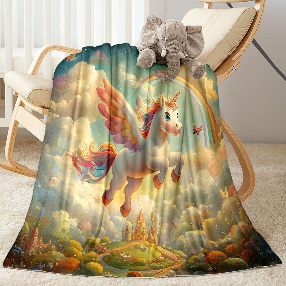 1pc Rainbow Unicorn Garden blanket Soft and Warm for Sofa Office Camping Travel Livingroom Great Gift for Friends and Family Comfortable