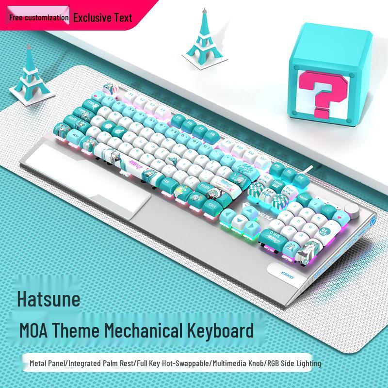 Механическая игровая клавиатура Langtu K1000MOA - Проводная, 104 клавиши, синие переключатели, PBT-колпачки, для киберспорта и офиса.