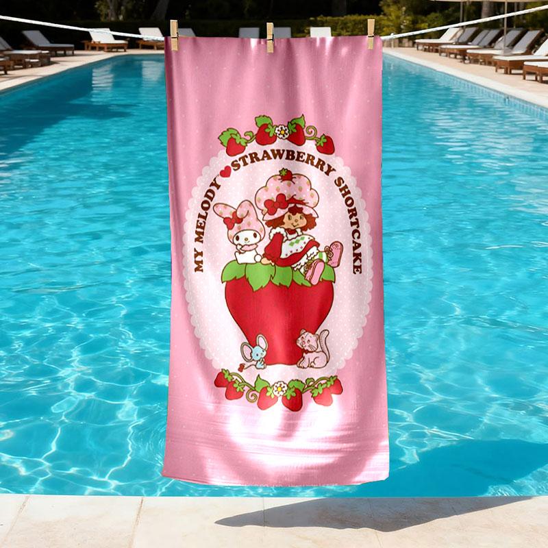 Strawberry Shortcake Print Beach Towel Design, Soft, Lightweight. for Home Bathroom, Spa, Pool, Yoga, Surfing, Camping, Gift for Family, Friend