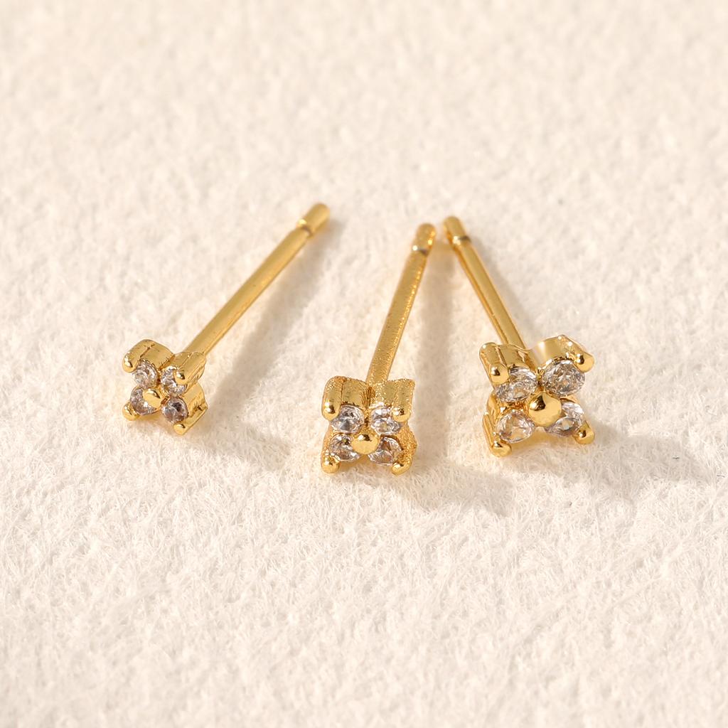 Ladies Romantic Fashionable Small Flower Earrings Daily Casual Delicate 3pcs/Sale Shiny CZ Piercing Jewelry Party Birthday Gifts