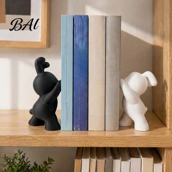 Minimalist Desk Organizers 2PCS Bunny Bookends, 3D Printed Rabbit Matte Black And Aesthetic Bedroom Shelf Decor White Book Stoppers, for Home