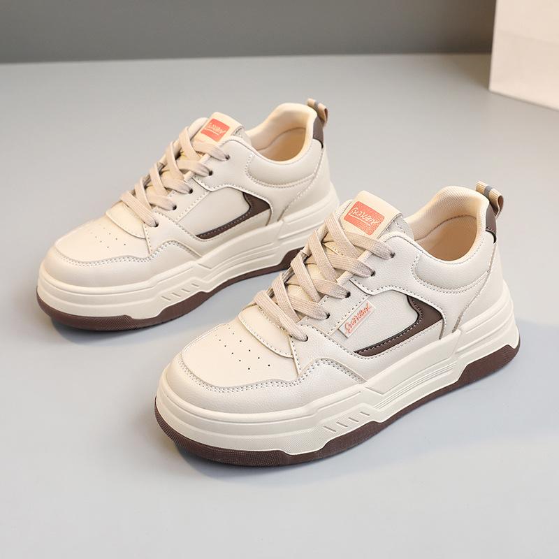 W5113 New White Shoes Women's Spring and Summer Thick Sole Height Increasing Casual Sneakers Wear-Resistant Sneakers Breathable Leather