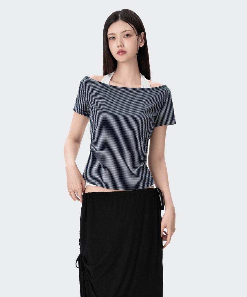 MIXXO Полосатая футболка с вырезом-халтер, многослойная Re Hwg70Qa_Miwhwg90Qa