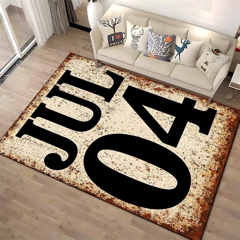 Rustic JUL 04 American Independence Day Rug with Bold Black Text Suitable for use as an anti-slip for living room bedroom sofas