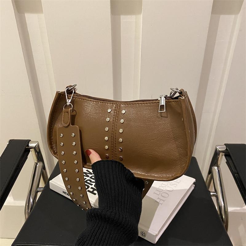 Pu Unique Leather Small Square Bag For Women With Casual Street Style And Fashionable Rivet Design
