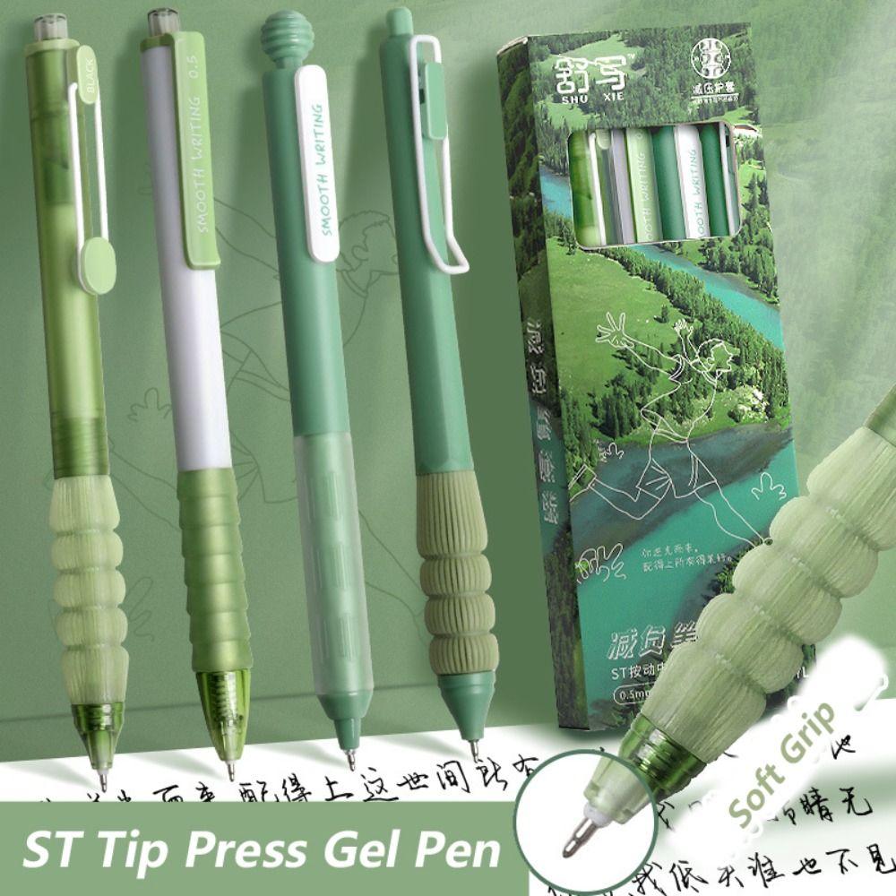 4PCS/Box Quick Drying Neutral Pen Press Type Ballpoint Pen Cartoon Gel Pen School Office
