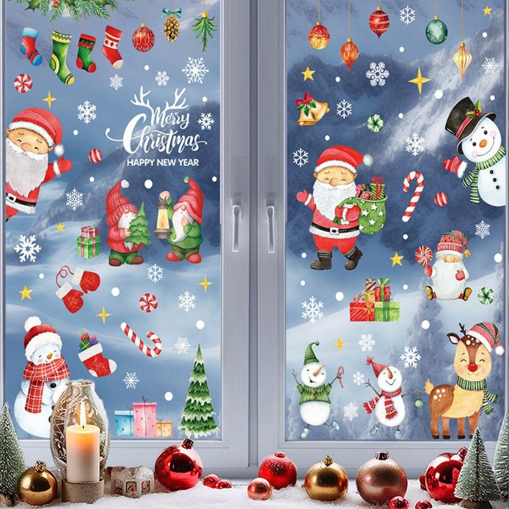 9 Sheets Electrostatic Christmas Static Stickers Multicolor Snowflake Sticker Christmas