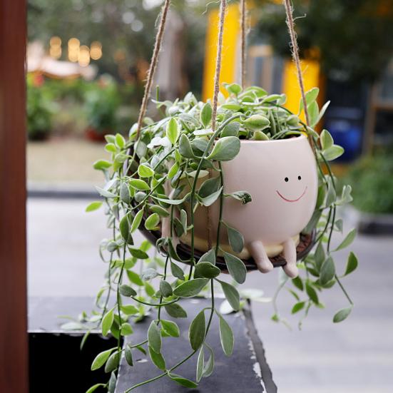 Подвесной стул-качалка, горшок для цветов, очаровательный внешний вид, устойчивый к ультрафиолетовому излучению, домашний и уличный декоративный горшок с улыбающимся лицом, цветочный горшок