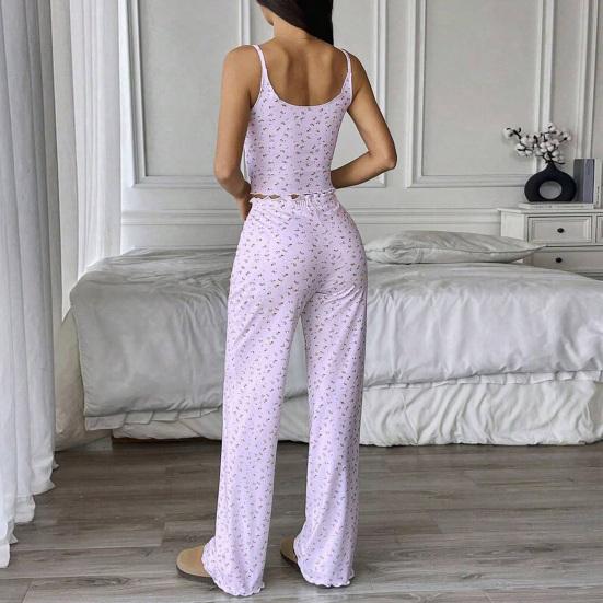 Elegant Floral Camisole Lounge Sets Women Pajamas Set with Print, Sleeveless U Neck Breathable Sleepwear for Daily Rest And Pants, Sexy Comfortable