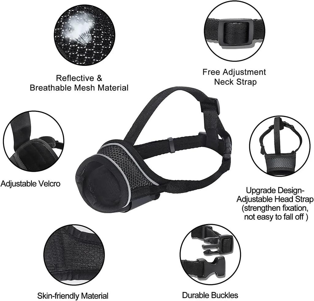 Усиленная воздухопроницаемая сетка и регулируемое кольцо. Повязка на рот для домашних животных. Повязка на рот для собак. Мягкая светоотражающая нейлоновая повязка на рот.