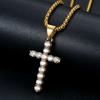 Gold Color Necklace Stainless Steel Jewelry Man Women Wedding Fashion Cross CZ Zircon Stone Pendant Necklace Christmas Gift