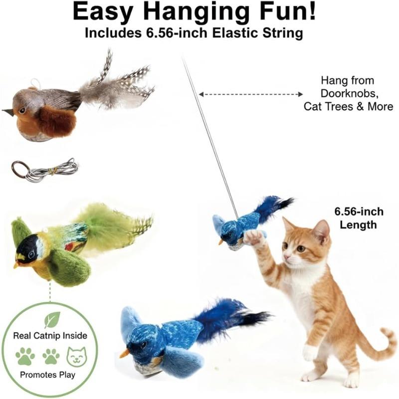 Sounding Catnip Cat Teaser Toy Self-hilarity Wall Hanging Birds Cat Toy Indoor Interactive Birds Toy for Cat Chasing Teasing Toy