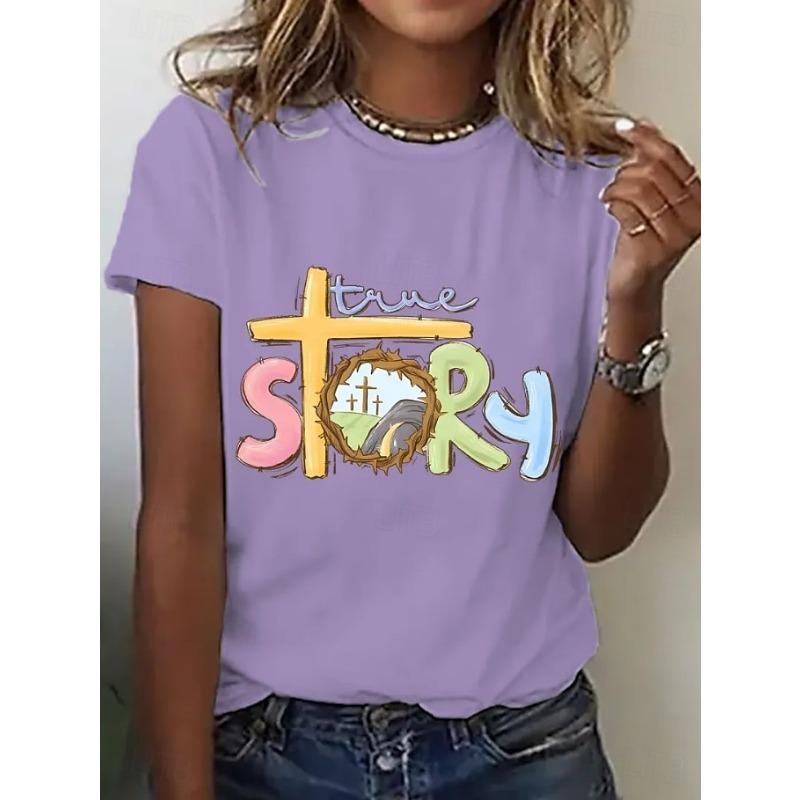 Women's T Shirt Graphic Letter Stylish Classic Casual Short Sleeve Round Neck Regular Tops Summer