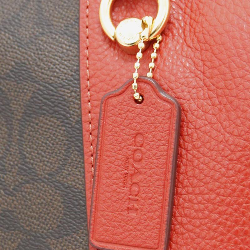 Coach 25 Брендовая Сумка-тоут из ПВХ Среднего размера Женская Коричневая с Красным