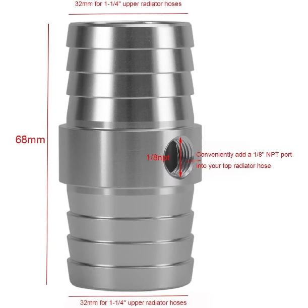 Штуцер-переходник для шланга парового радиатора 1-1/4" с паровым портом 1/8" NPT для переоборудования LS, штуцер для отвода пара, соединитель охлаждающей жидкости радиатора
