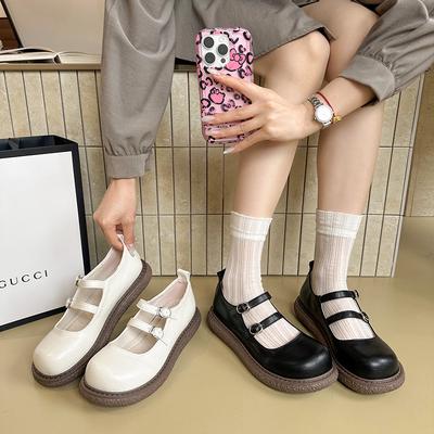 Черные ретро туфли Мэри Джейн из маленькой кожи женские новые весенне-осенние одинарные туфли на плоской подошве с мелким вырезом универсальная обувь