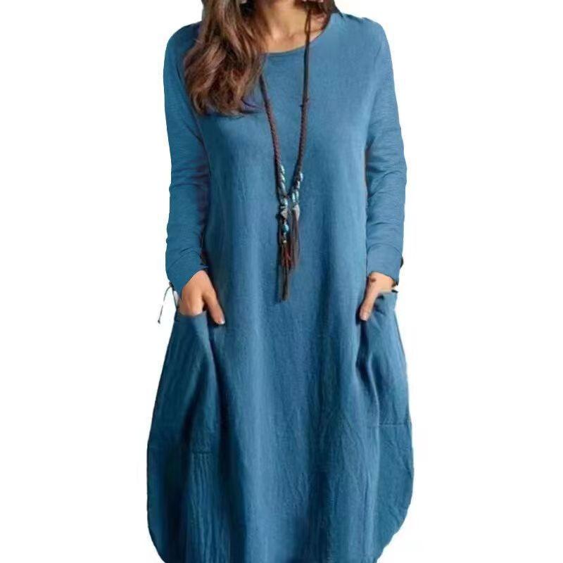 Loose Casual Solid Color Pocket Dress for Women