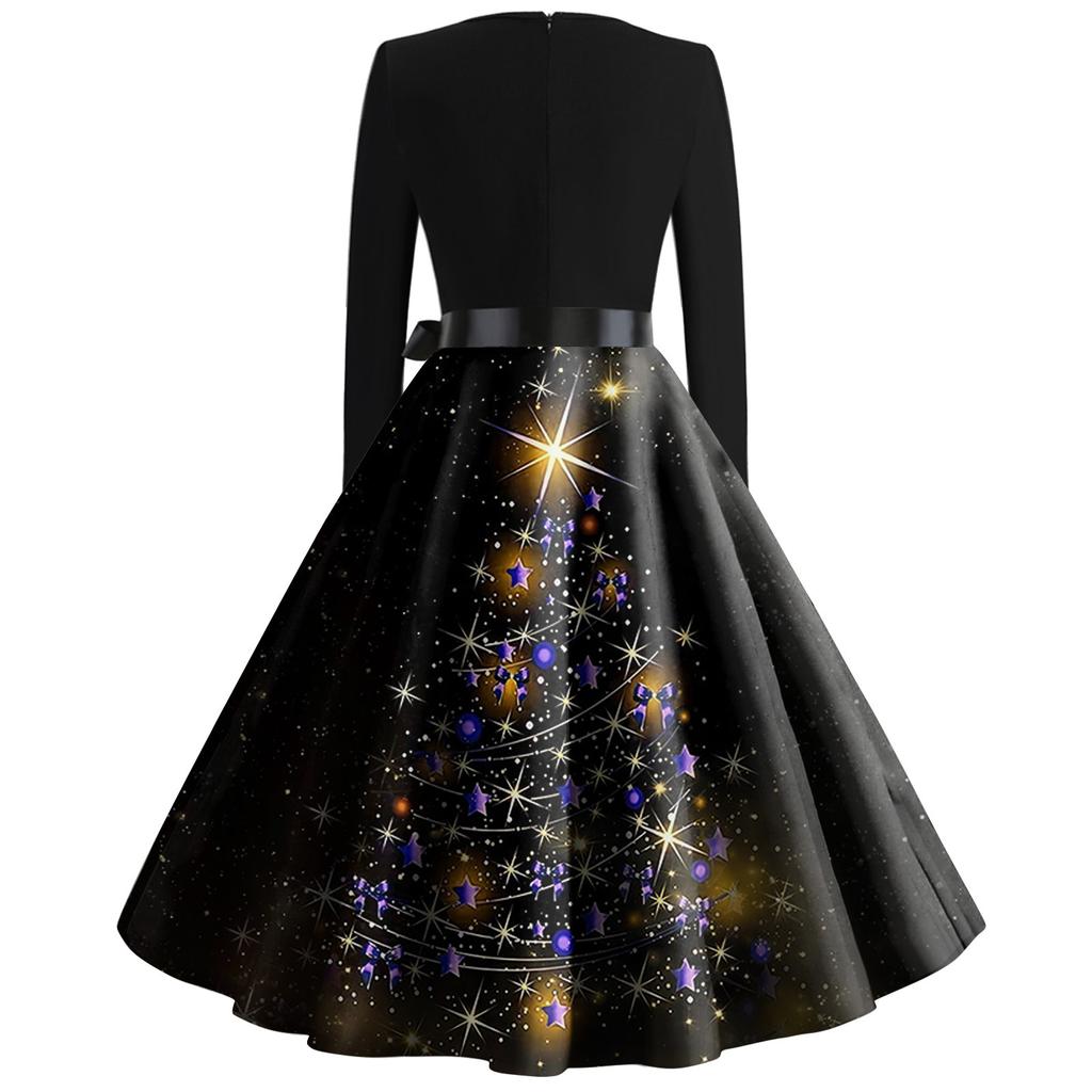 Женские модные повседневные тонкие рождественские платья с длинным рукавом с v-образным вырезом и принтом