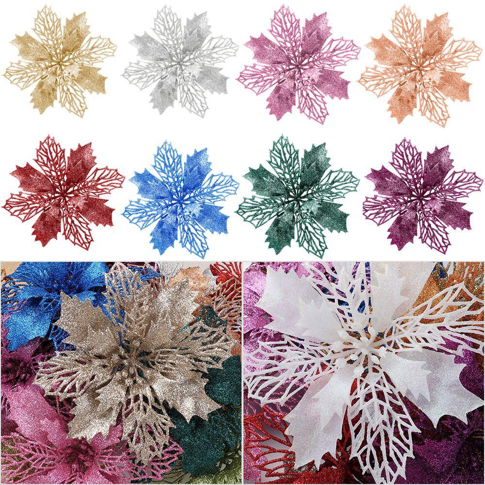 Year Decor Glitter Fake Flowers Christmas Tree Decorations Home Xmas Ornaments Christmas Flowers