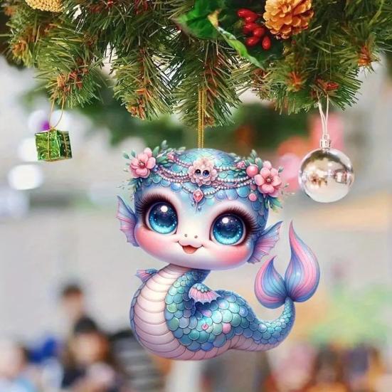 Подвеска в виде змеи-русалки, акриловое плоское украшение для автомобиля на Рождество, подвесная подвеска на елку, милый мультяшный подарок для влюбленных русалок на Рождество
