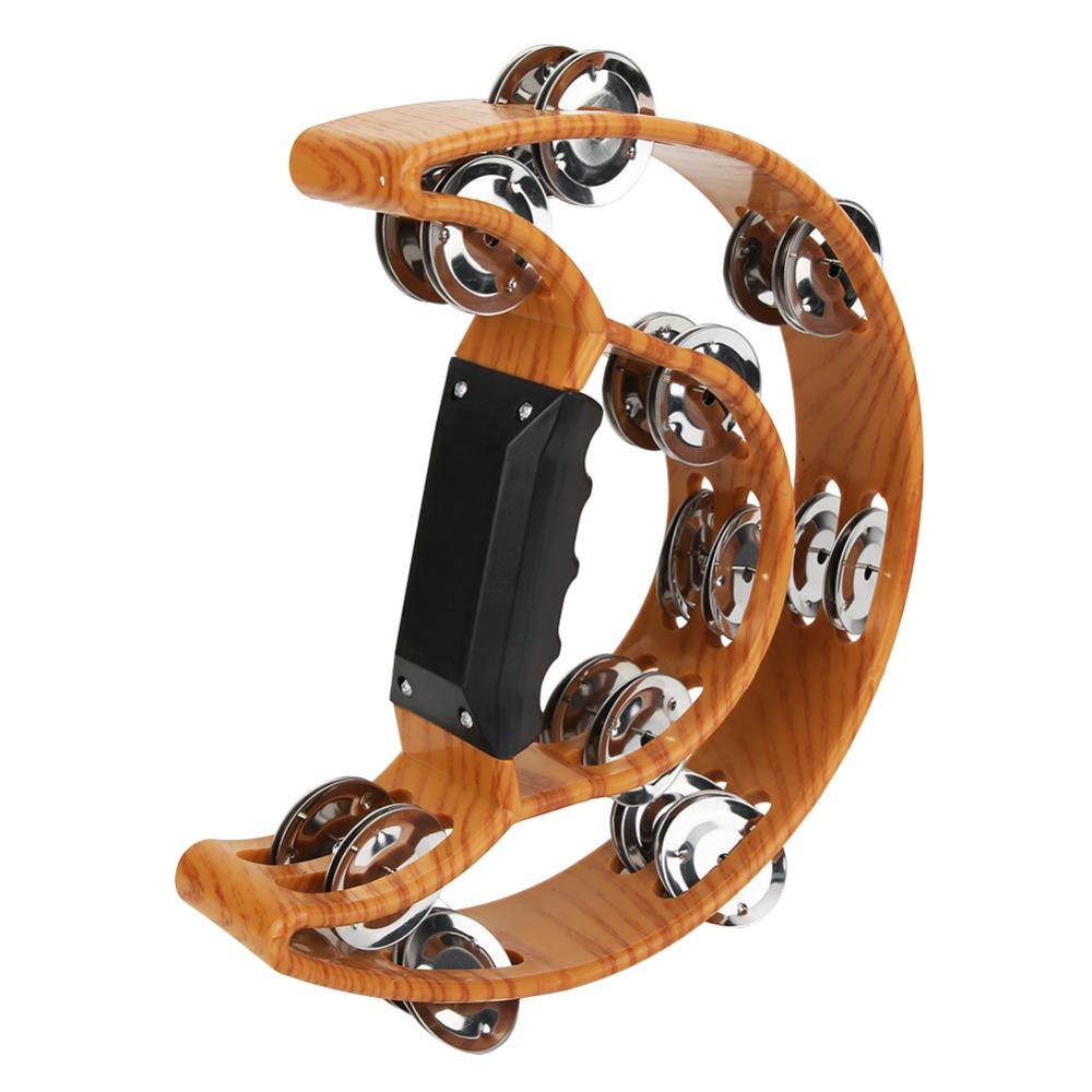 Metal+Plastic Double Row Tambourine Wood Color Percussion Instrument Handbell Tambourine  KTV Party