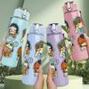 1PC Two Kids Holding Globe Art 750ml Color Plastic Sports Water Bottle Leakproof Flip Straw Lid Suitable for Sports Office Home Use