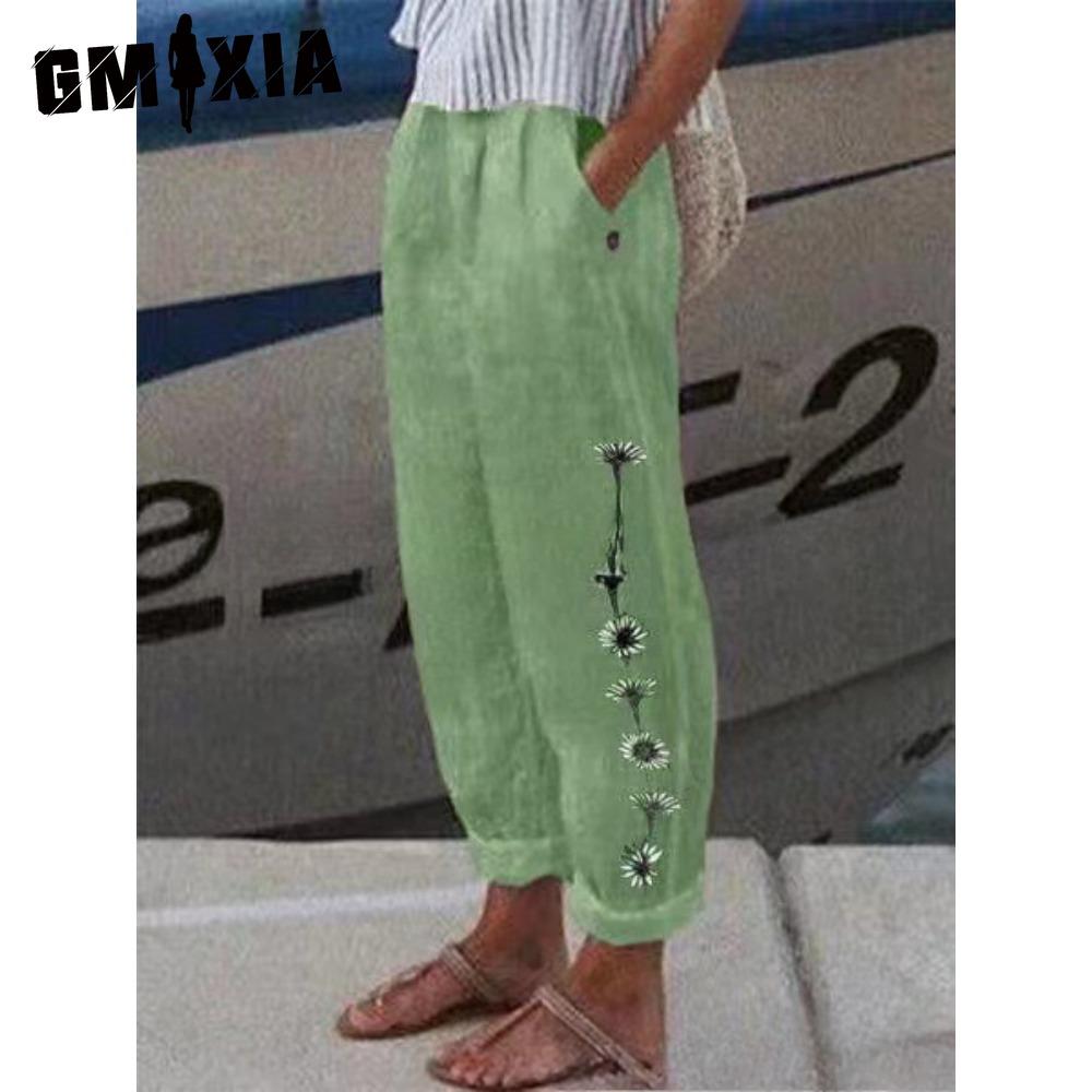 GMXIA Модные популярные гаремные брюки с цветочным принтом и карманами-цветками, брюки со средней посадкой, уличная одежда