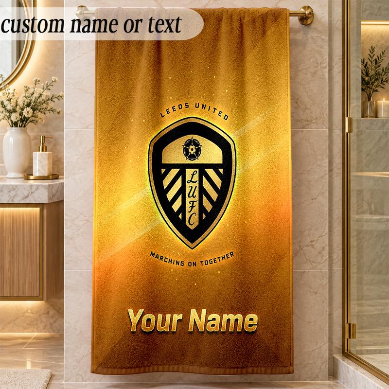 Пляжное полотенце Leeds United с индивидуальным именем и текстом, персонализированное, мягкое, для пляжа, бассейна, дома, декор, подарок