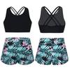 Girls 2 Piece Sport Set U Neck Spaghetti Straps Cropped Top Criss Cross Back Pink Lily Print Shorts Gym Yoga Outfit