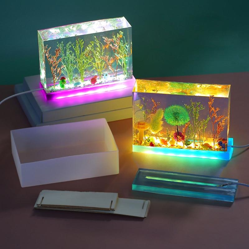 Прямоугольная форма из силикона для эпоксидной смолы, включающая USB-провод для DIY настольной светодиодной лампы, настольные украшения, формы для литья эпоксидной смолы
