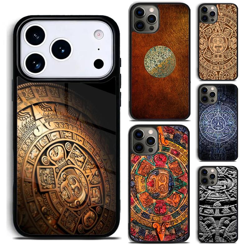 Mayan Calendar Wood Pattern Phone Case for iPhone 17 16 15 Pro Max Air 14 13 12 11 Plus Shockproof Capa Cover