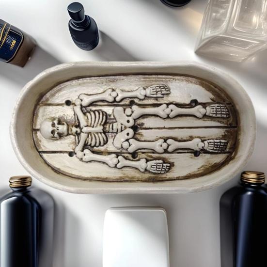 Органайзер для мыла, многоразовый, легко моется, самоосушающийся, дизайн, держатель для мыла из смолы в форме скелета на Хэллоуин