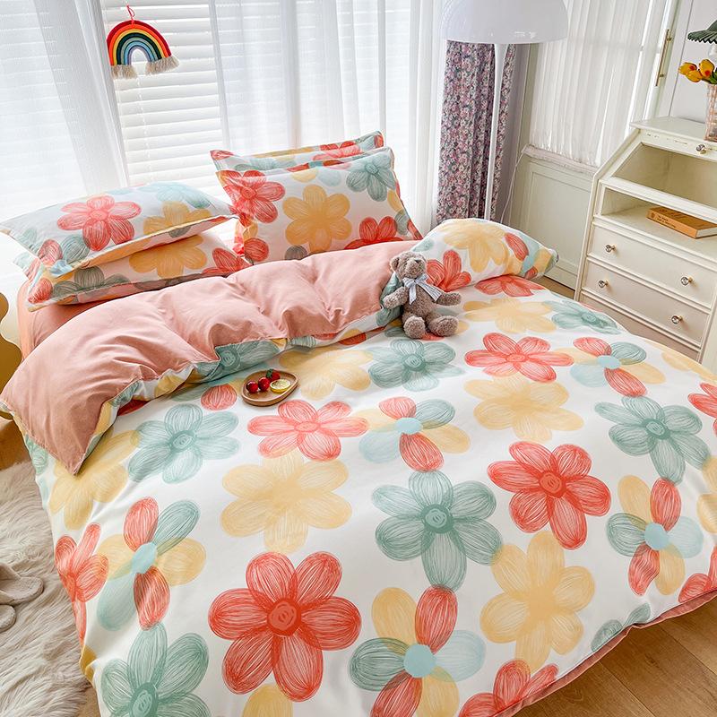 Утолщенный потертый комплект из четырех простых простыней из твила, пододеяльников, постельного белья