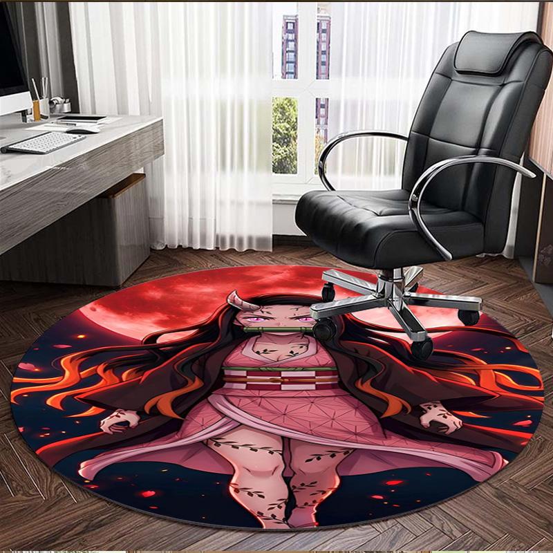 Demon Slayer Print Round Rug, Washable Floor Carpet, For Entryway Dorm Laundry Room Office Study, Home Decor Birthday Christmas Gift