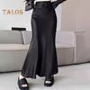 Women Fishtail Skirt High Waist Fishtail Hem Maxi Skirt Solid Color Retro Satin Texture Hip Wrapped Skirt