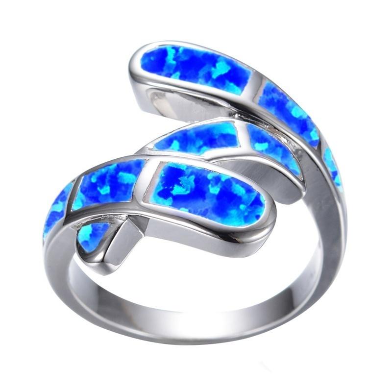 Cute Women Geometric Blue Imitation Fire Opal Rings Anniversary Party Girl Gift Fashion Women Rings