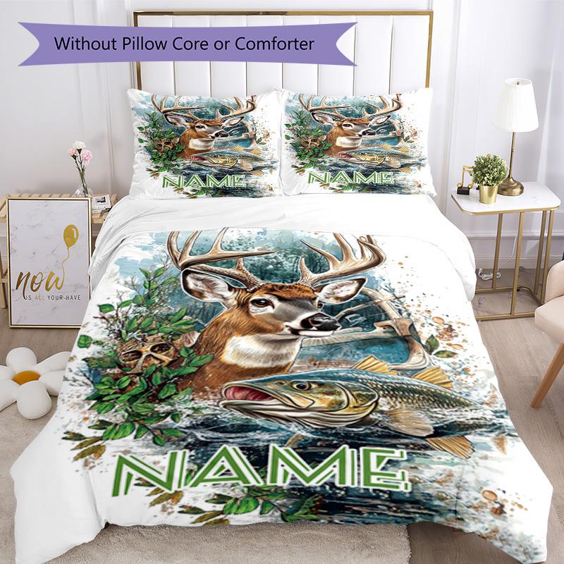 Deer Fish River Customize Your Name Bedding Set Breathable Duvet Cover With Pillowcases Decorative Bed Linen For Bedroom Home Decoration Birthday Gift