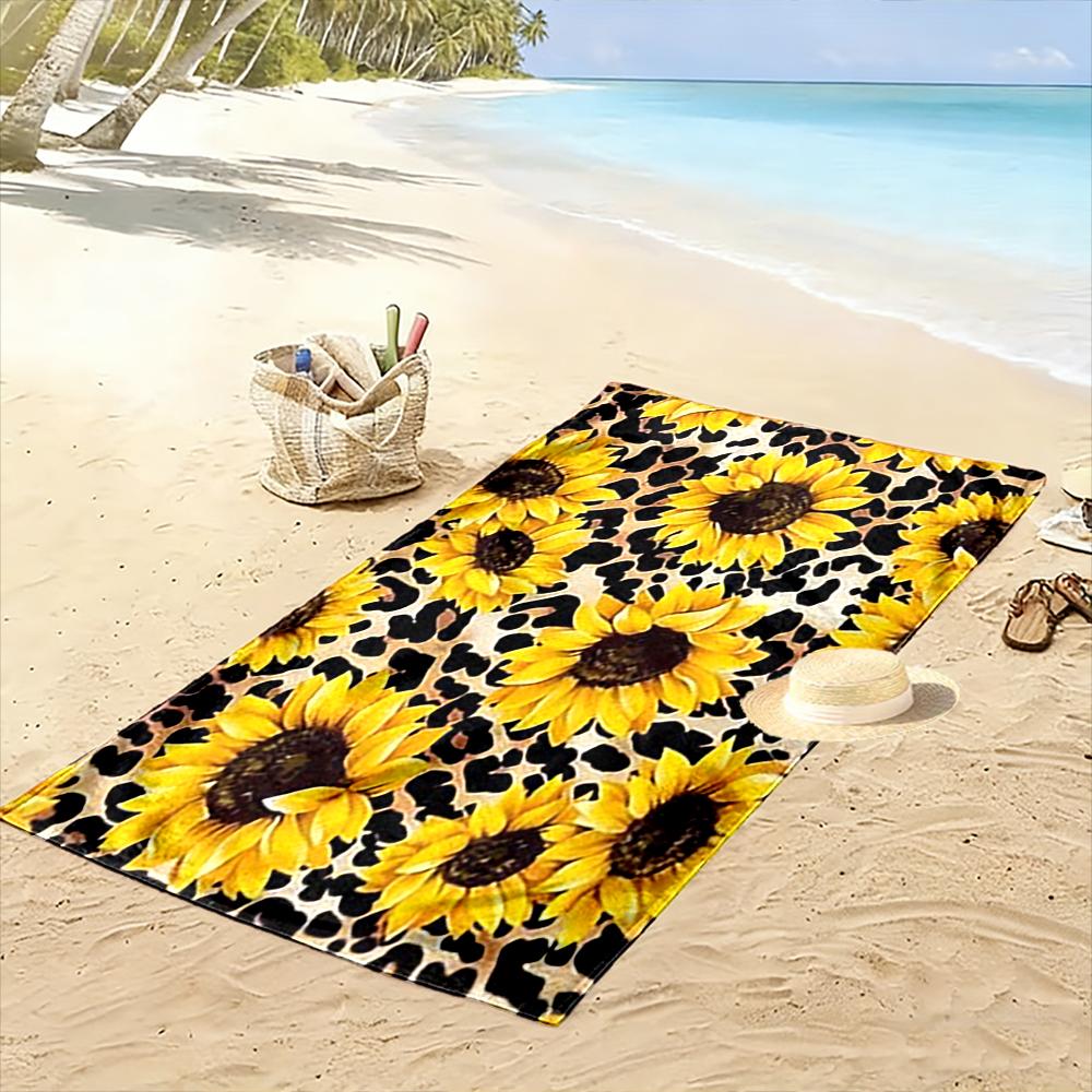 Sunflower and Leopard Print Towel Beach towel quick-drying for travel outdoor sports jogging beach and swimming