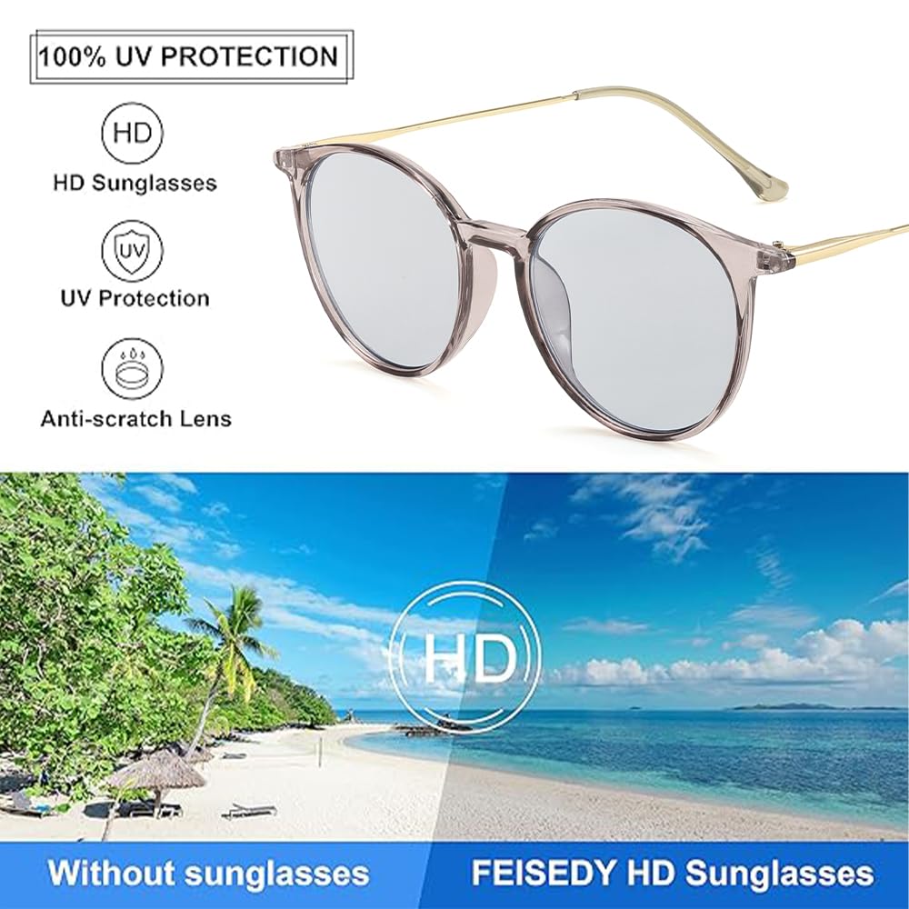 Солнцезащитные очки UV400 UV Защита Модные очки Круглые Маленькие Стильные Легкие Модные Для Поездок на работу Путешествий Вождения Мужские Женские Бостон B1157 [FEISEDY]
